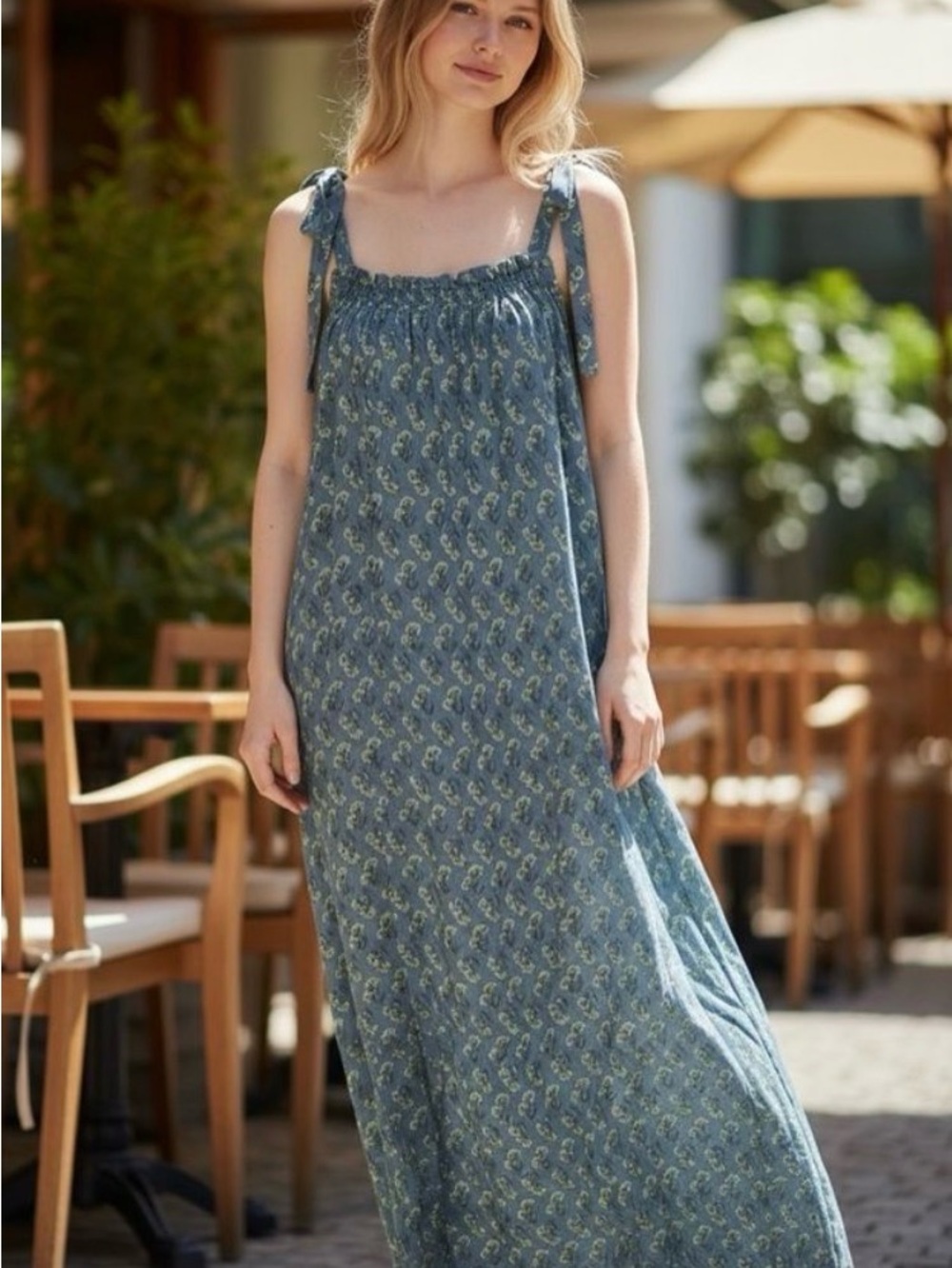 Ex Voto Sleeveless Blue Floral Tie-Shoulder Maxi Dress retail $198